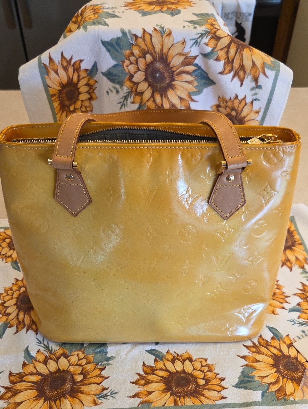 Louis Vuitton Monogram VernisYellow Patent Monogram Tote with Tan Handles